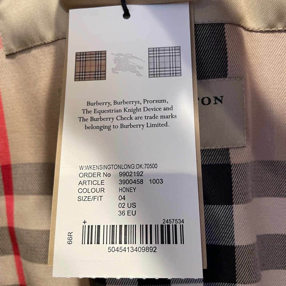 Burberry Kensington Long Cotton Trench Honey US 2 NWT - Picture 3 of 11